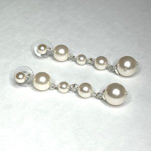 Vintage Faux-Pearl Long Dangle Earrings